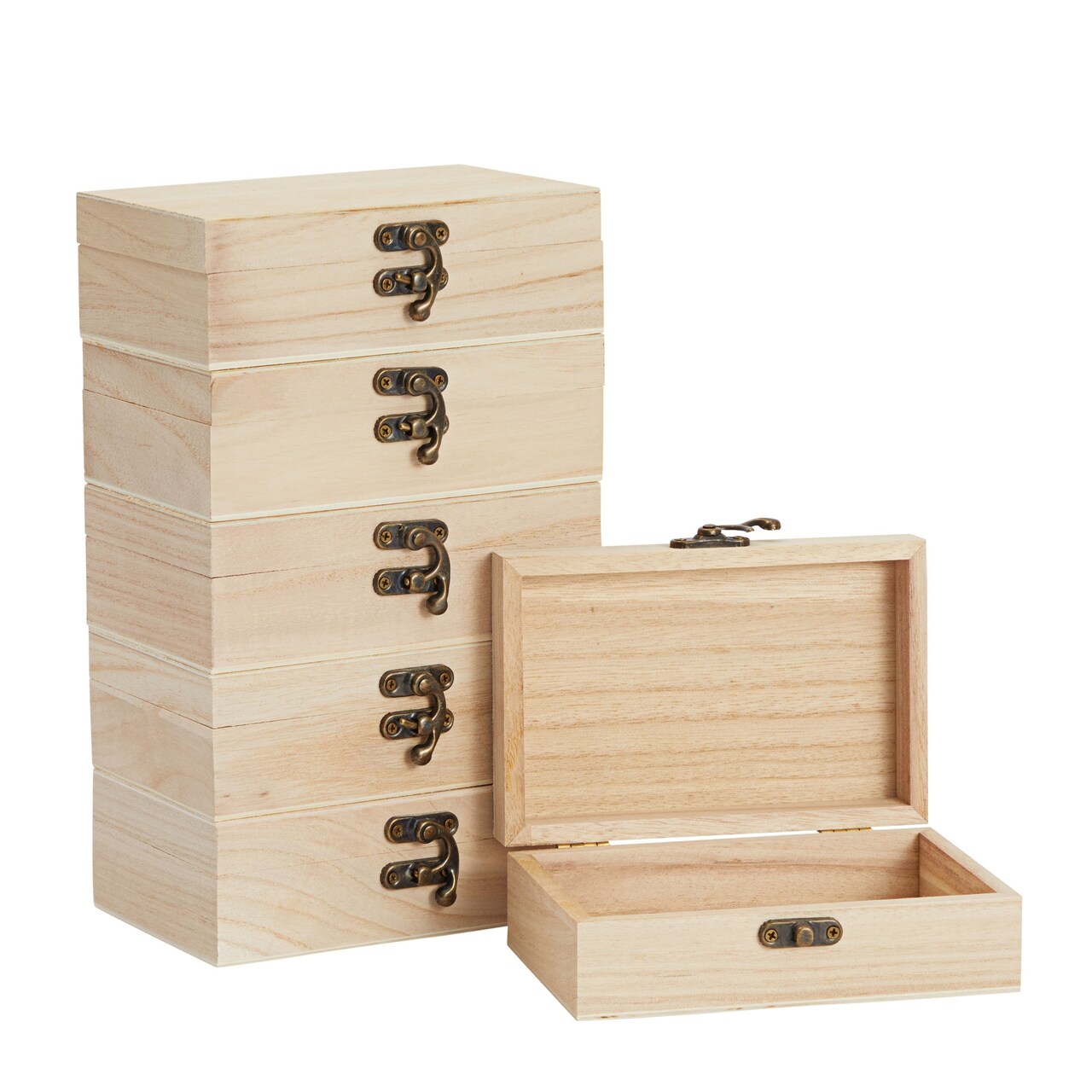 6 Pack Wood Box Small Unfinished with Hinged Lids for Jewelry, Wooden Box for DIY Crafts (6 x 4 x 2 In)
